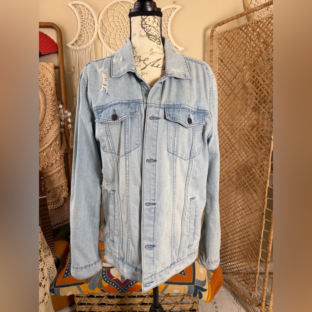 JayWalker Light Blue Distressed Denim Trucker Jacket - Picture 4 of 12
